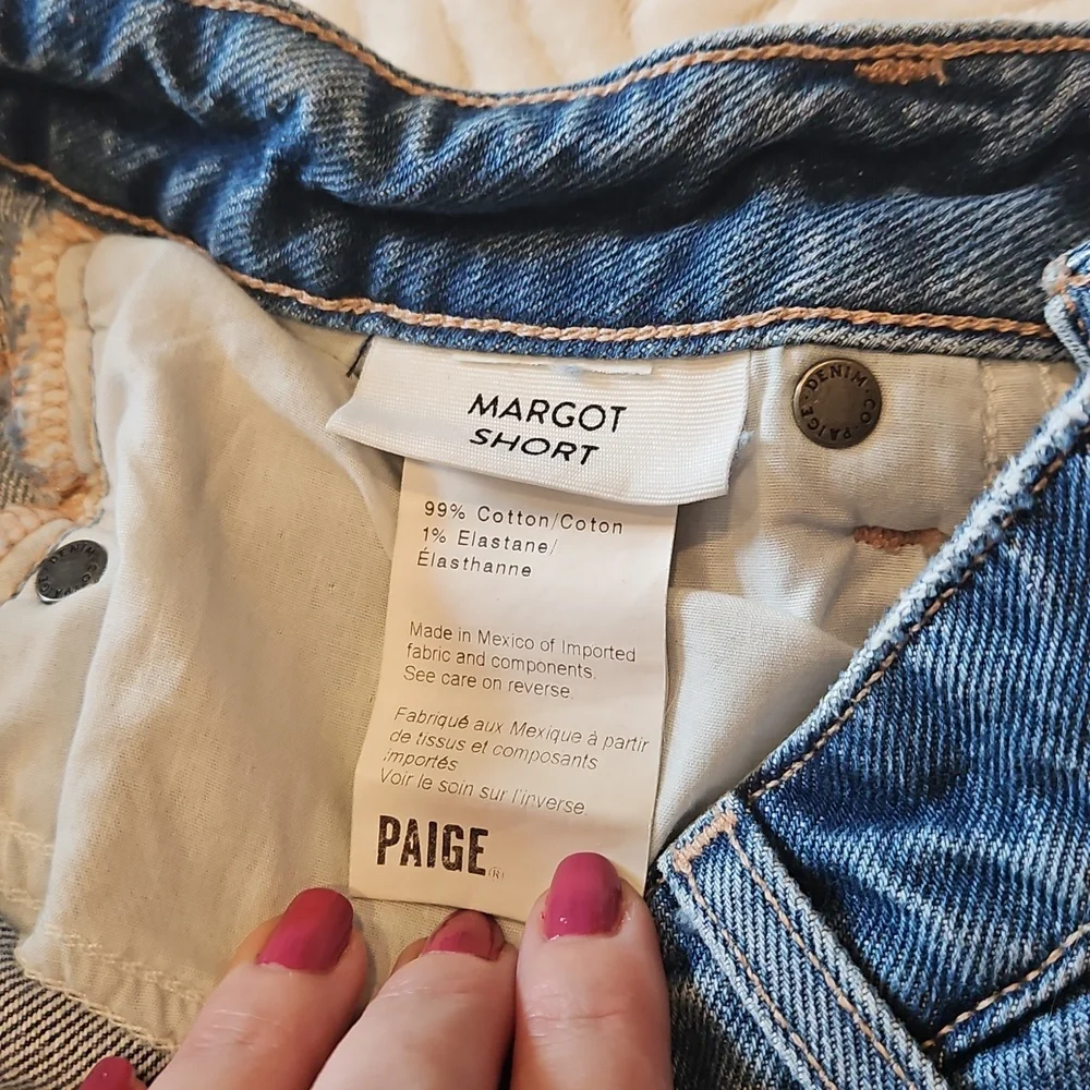 PAIGE Blue Distressed Jean Shorts - Picture 8 of 8